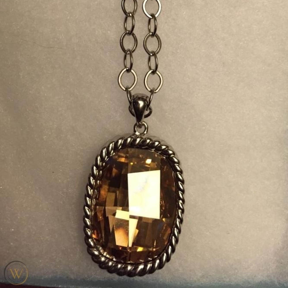 TOUCHSTONE CRYSTAL GRAPHIC LONG PENDANT GOLDEN SHADOW NECKLACE